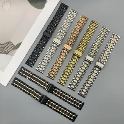 22mm Premium Stainless Steel Watch Strap Five Bead Solid Metal Bracelet with Double Snap Clasp Compatible with Smartwatches and Traditional Watches